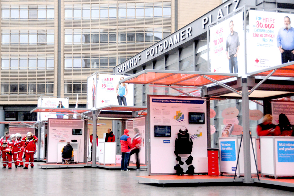 village of modulbox mobile event containers used by the german red cross in berlin on the postdamer platz
