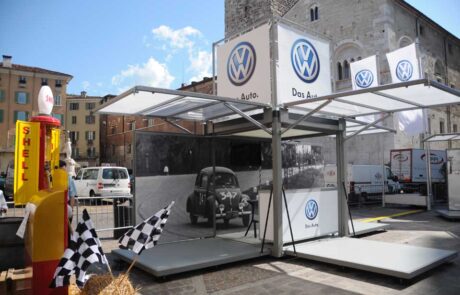 VW modulbox mobile roadshow folding container village for the mille miglia exhibition